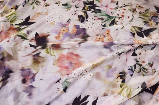Vendita on line tessuto chiffon pura seta fantasia floreale sfumata lilla - occasioni e scampoli tessuti fantasie 