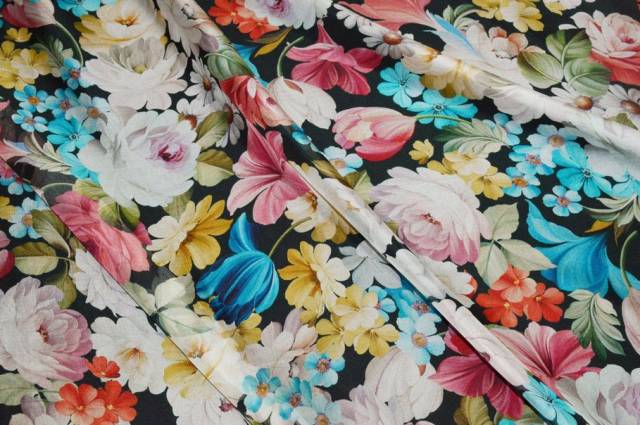 Vendita on line tessuto chiffon pura seta fantasia fiori multicolor - prodotti