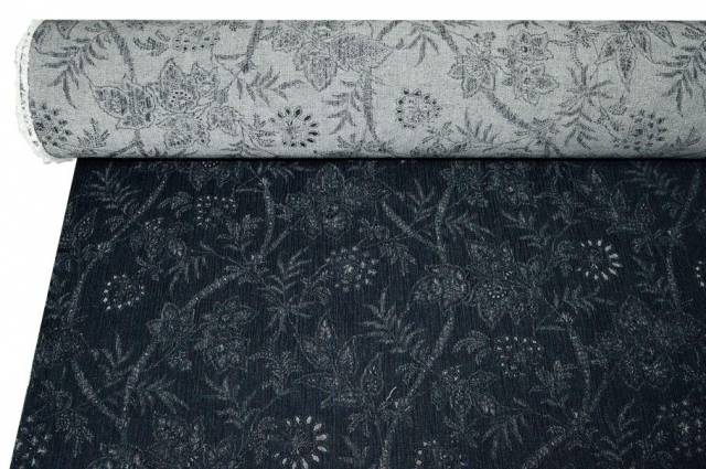 Vendita on line tessuto jeans misto lino floreale - tessuti abbigliamento jeans