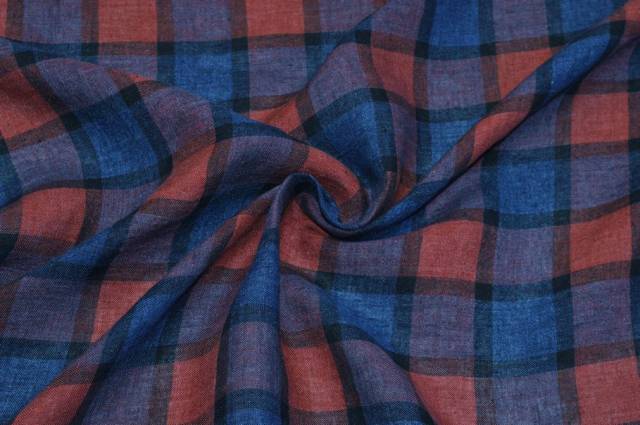Vendita on line tessuto puro lino scacco rosso blu - occasioni e scampoli