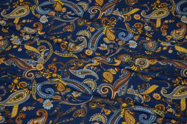 Vendita on line tessuto maglia pura lana disegno cashmere fondo blu - occasioni e scampoli magline di