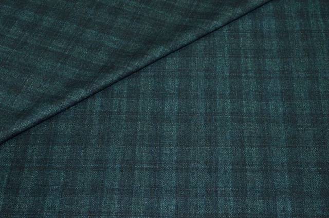 Vendita on line tessuto jersey misto lino scacco petrolio - tessuti abbigliamento lino