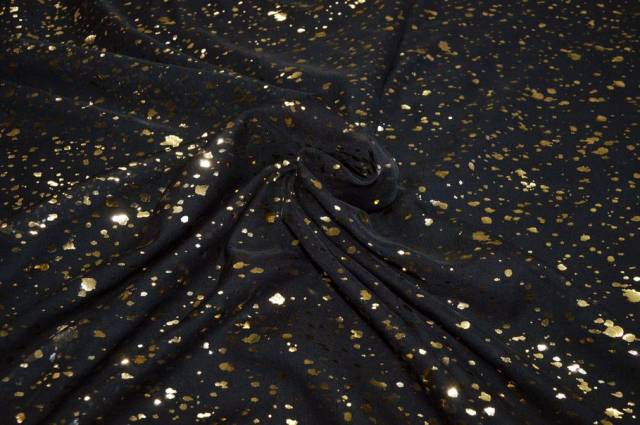 Vendita on line tessuto chiffon nero con applicazioni oro - tessuti abbigliamento sete fantasia
