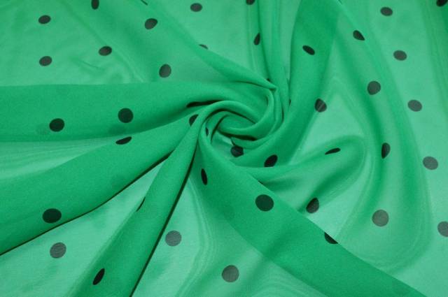 Vendita on line tessuto georgette pura seta verde bollo nero - tessuti abbigliamento sete fantasia
