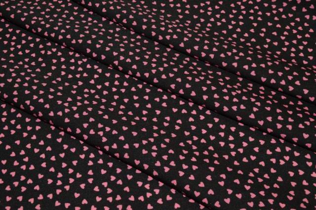 Vendita on line tessuto crepe stretch cuoricino fondo nero - tessuti abbigliamento poliestere 