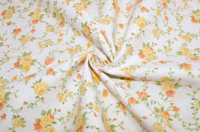 Vendita on line scampolo misto cotone fantasia floreale giallo arancio - occasioni e scampoli tessuti arredo casa