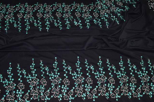 Vendita on line scampolo cady ricamato nero - tessuti abbigliamento crepe cady