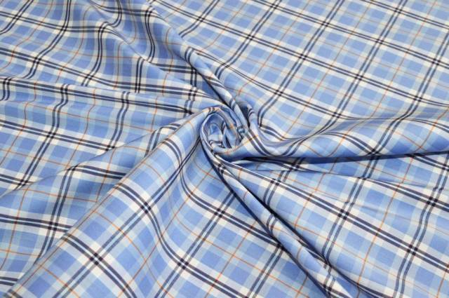 Vendita on line tessuto cotone camiceria stretch scacco azzurro riga arancio - cotoni
