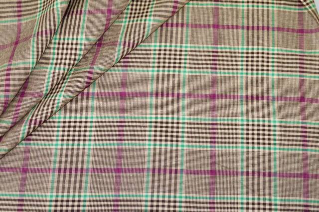 Vendita on line tessuto puro lino principe di galles riga fucsia - tessuti abbigliamento lino
