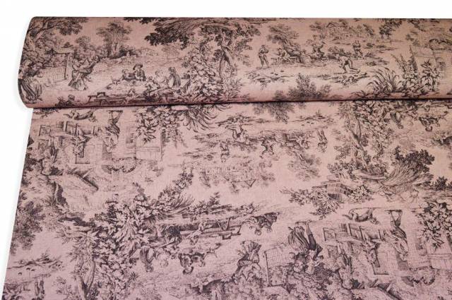 Vendita on line tessuto panama puro cotone toile de jouy rosa antico - cotoni de jouy