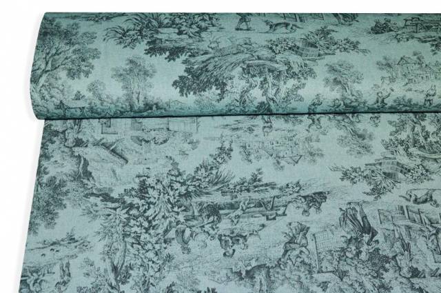 Vendita on line tessuto panama puro cotone toile de jouy fondo azzurro - cotoni de jouy