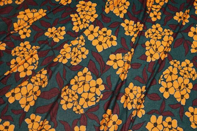Vendita on line tessuto maglia viscosa fiori ocra - tessuti abbigliamento magline / jersey/tessuto in fantasia