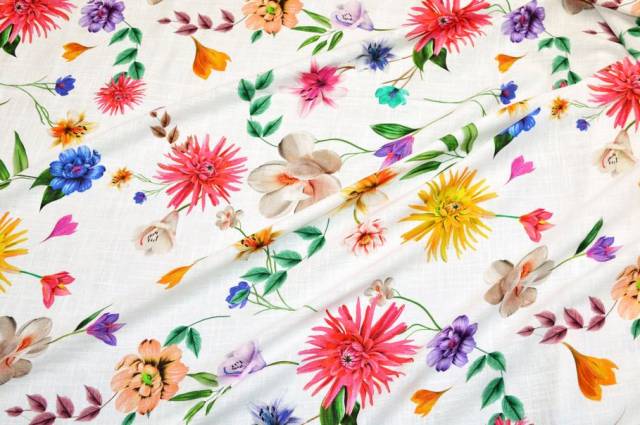 Vendita on line tessuto puro lino fantasia floreale multicolor - prodotti