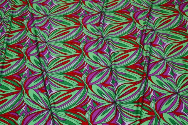 Vendita on line tessuto maglina viscosa fantasia stilizzata fucsia verde - tessuti abbigliamento magline / jersey/tessuto in fantasia