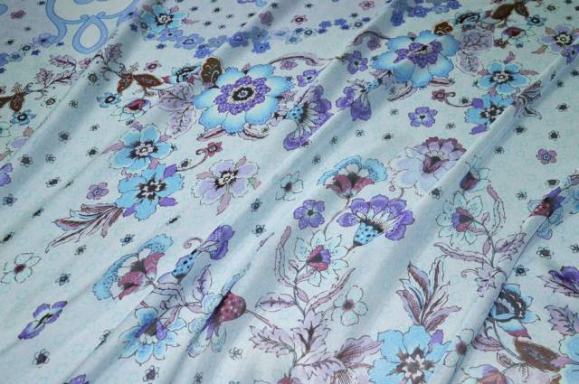 Vendita on line tessuto chiffon pura seta fantasia floreale azzurra - tessuti abbigliamento