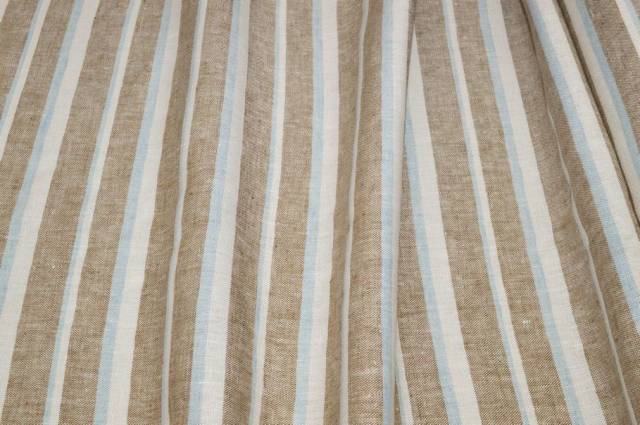 Vendita on line tessuto puro lino rigone beige azzurro - occasioni e scampoli
