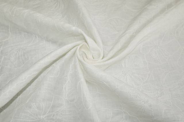 Vendita on line tessuto puro lino ricamo fiore color naturale - tessuti abbigliamento lino fantasia