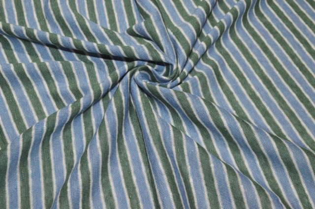 Vendita on line tessuto maglina misto lino riga verde azzurra - tessuti abbigliamento magline / jersey/tessuto in fantasia