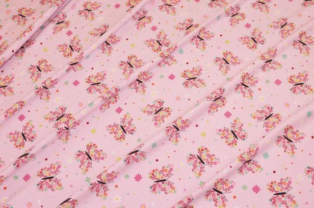 Vendita on line tessuto maglina cotone fantasia farfalle fondo rosa - tessuti abbigliamento