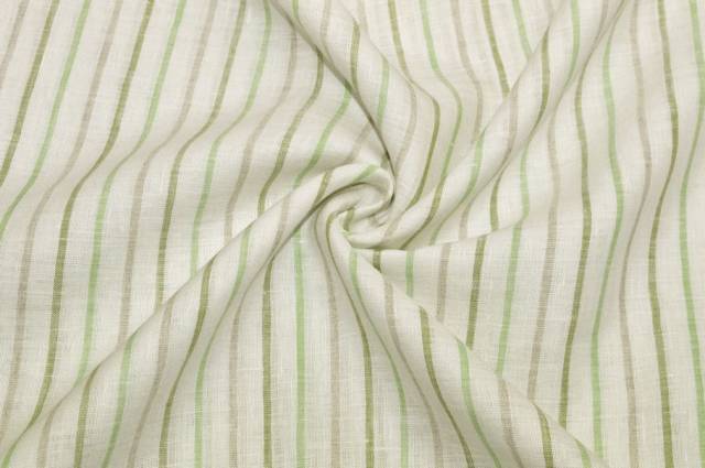Vendita on line tessuto puro lino camiceria righino verde beige - tessuti abbigliamento lino fantasia