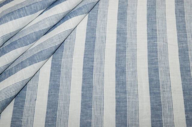 Vendita on line tessuto puro lino rigone blu melange - tessuti abbigliamento lino
