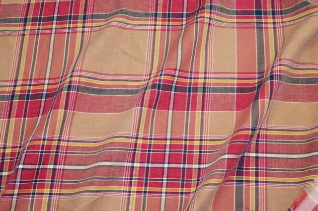 Vendita on line tessuto puro lino fantasia scozzese colori caldi - tessuti abbigliamento lino fantasia