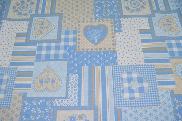 Vendita on line tessuto cotone stampato fantasia patcwork azzurro - ispirazioni