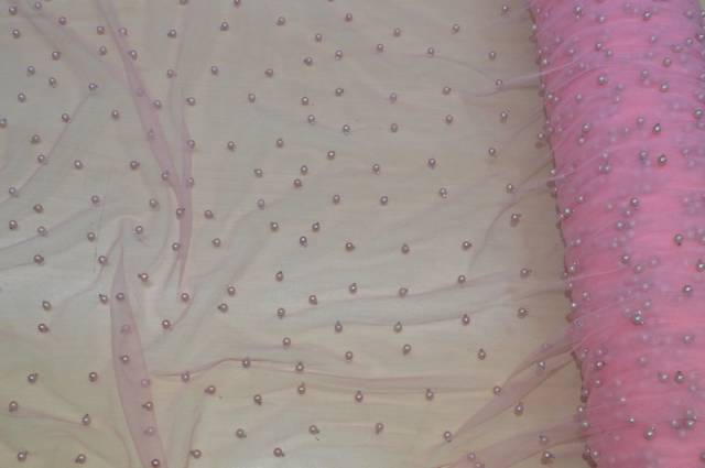 Vendita on line tulle rosa con perline applicate - tessuti abbigliamento ricamati e pizzi e vari