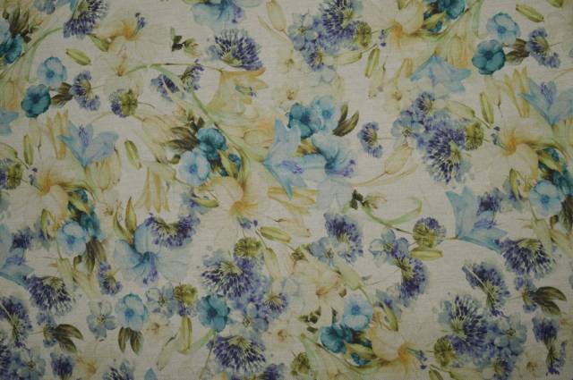 Vendita on line tessuto cotone stampa digitale fiore azzurro - tessuti arredo casa fantasie