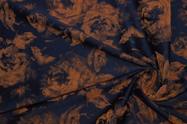 Vendita on line tessuto broccato fiore arancio fondo nero - tessuti abbigliamento chanel e broccati