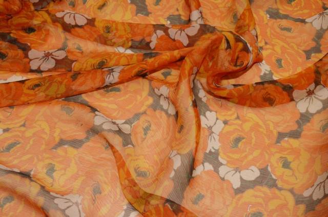 Vendita on line tessuto chiffon seta stock fiore arancio - tessuti abbigliamento sete fantasia