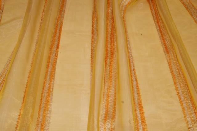 Vendita on line tessuto tenda organza giallo/arancio con fasce effetto ciniglia - tessuti per in offerta