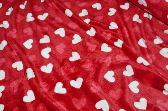 Vendita on line tessuto pile cinigliato cuore rosso - tessuti abbigliamento