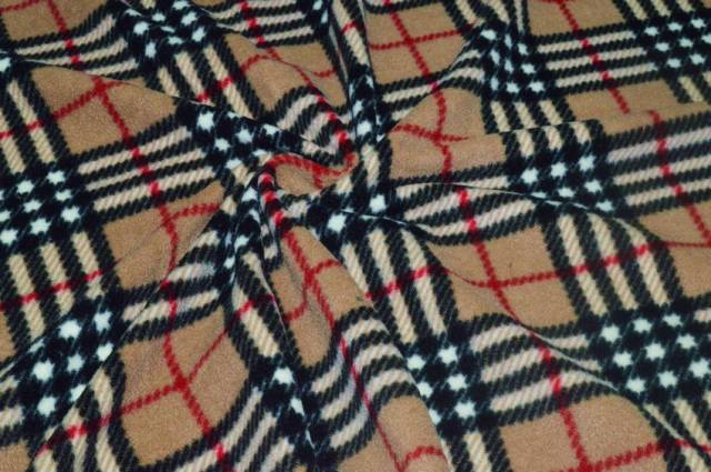 Vendita on line tessuto pile scozzese beige - tessuti abbigliamento in pile