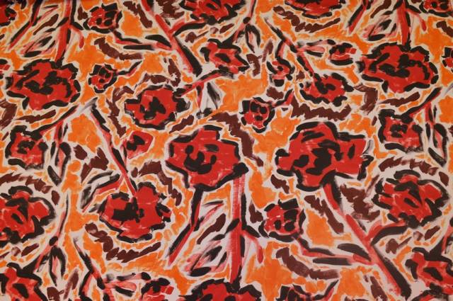 Vendita on line scampolo gabardine cotone fantasia stilizzata rossa arancio - occasioni e scampoli tessuti
