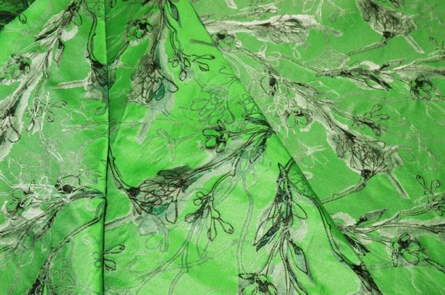 Vendita on line tessuto broccato fiore stilizzato fondo verde - occasioni e scampoli