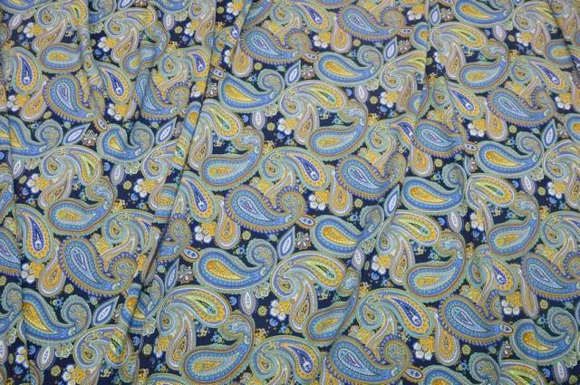 Vendita on line tessuto pura viscosa disegno cashmere giallo blu - tessuti abbigliamento viscosa fantasia