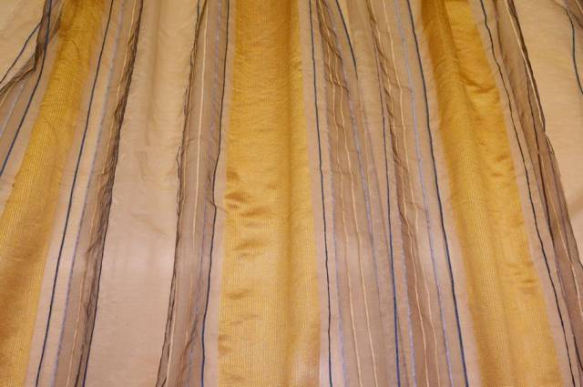 Vendita on line tessuto tenda organza righino oro blu - tessuti per a metraggio classiche