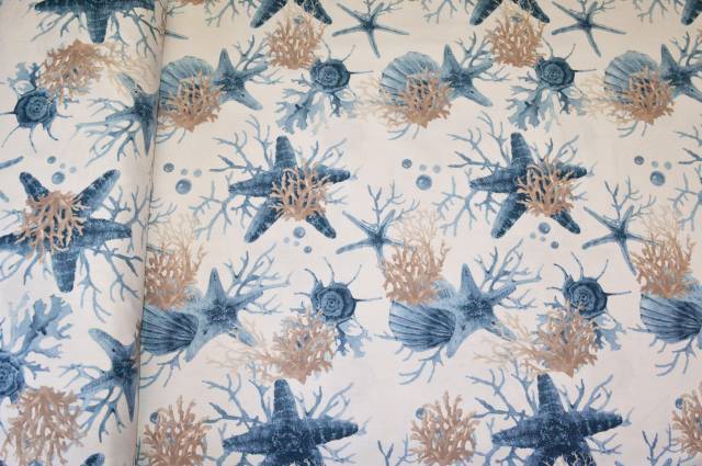 Vendita on line tessuto panama puro cotone fantasia corallo azzurro - tessuti arredo casa per tovaglie per fantasia