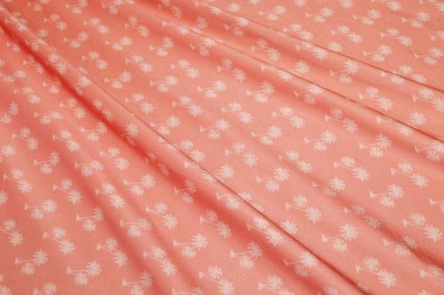 Vendita on line tessuto rasatello fantasia palma rosa salmone - tessuti abbigliamento poliestere 