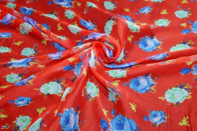 Vendita on line tessuto chiffon pura seta effetto crepon rosso - tessuti abbigliamento georgette / chiffon / dèvorè plissettato
