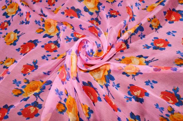 Vendita on line tessuto chiffon pura seta effetto crepon rosa - tessuti abbigliamento georgette / chiffon / dèvorè plissettato