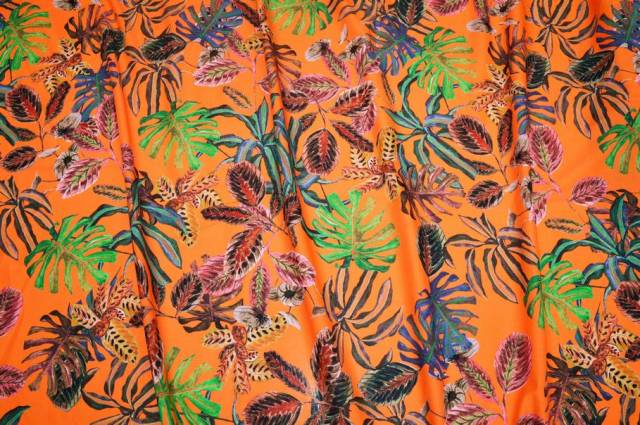 Vendita on line tessuto puro cotone fantasia tropical arancio - occasioni e scampoli