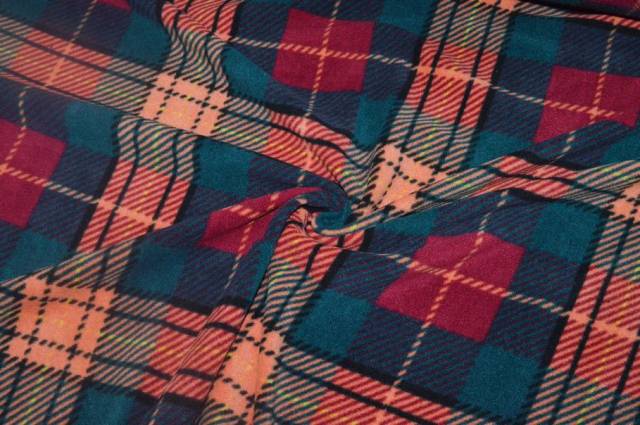 Vendita on line tessuto pile scacco arancio verde - tessuti abbigliamento scacchi e scozzesi